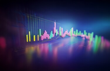 Fototapeta premium A 3D render of a colorful line graph in a dark blue setting, with neon highlights.