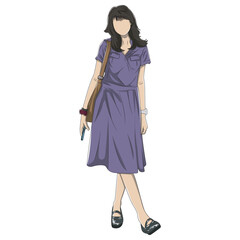 illustration of girl in elegant and cute dress