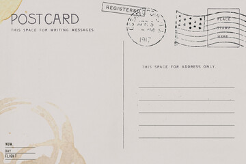 Backside of postcard with dirty stain