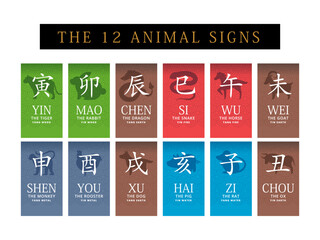 The Twelve chinese animal signs. Isolated Vector Illustration