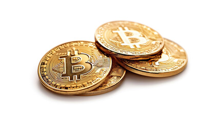 bitcoin cryptocurrency gold coins on white background