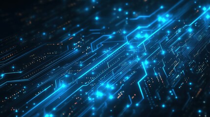 Obraz premium Abstract Digital Circuit Board with Blue Neon Lights. Cyberpunk Technology Background.