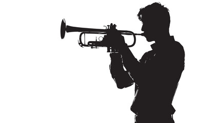Fototapeta premium A man playing Trumpet silhouette isolated on white background 
