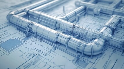 3D illustration blueprint of an architectural ventilation system design