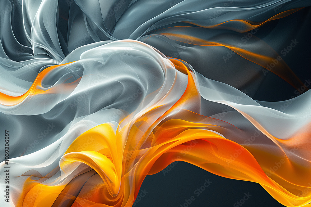 Poster abstract background with organic, flowing 3d forms with transparent layers.