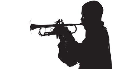 A man playing Trumpet silhouette isolated on white background 