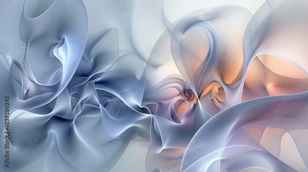Poster abstract background with organic, flowing 3d forms with transparent layers.
