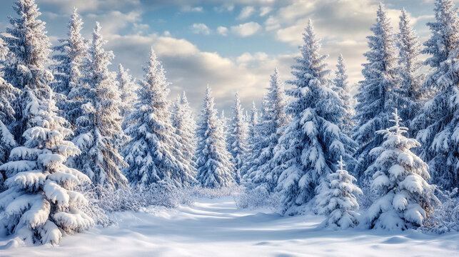 winter pine forest  covered in snow scene