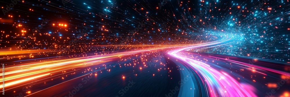 Poster abstract digital background with light trails and glowing lines