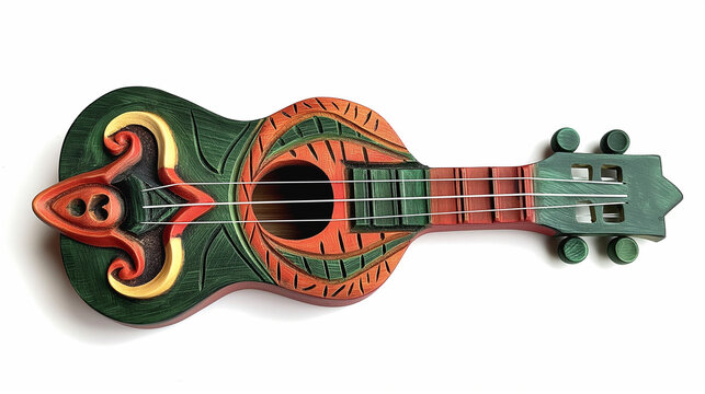 Intricately carved wooden musical instrument on a white background.