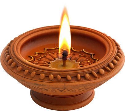Clay diya with flame