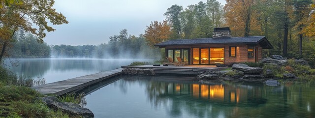 Obraz premium Luxury retreat: a home sauna design emphasizing relaxation and wellness, combining natural wood finishes and modern features to create a tranquil personal space for rejuvenation and comfort.