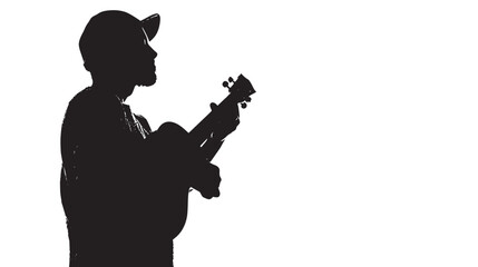 A man playing Ukulele silhouette isolated on white background
