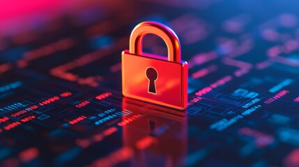 Digital security lock glowing on a circuit board in a cyber environment.