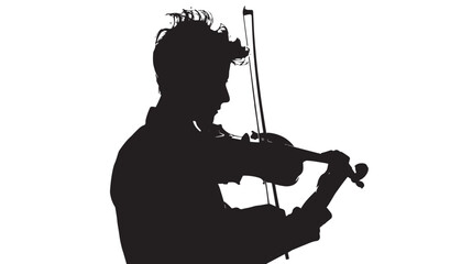 A man playing Violin silhouette isolated on white background