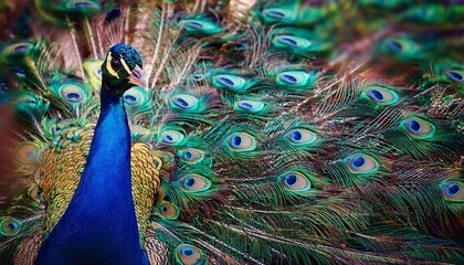 Fototapeta premium A beautiful peacock with colorful feathers