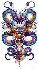 A decorative illustration of a snake, symbolizing power and culture, inspired by Asian art and architecture, in a vintage tattoo-style on white background.