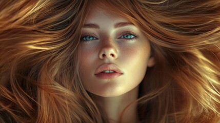 Fototapeta premium Portrait of a Woman with Flowing Red Hair