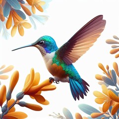 Obraz premium hummingbird as a realistic painting with a flat block colour australian native plant in the background