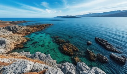 a view of a rocky coastline with clear water and rocks