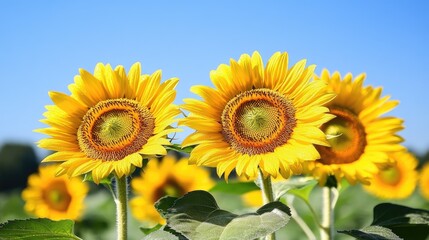 Obraz premium Freshly bloomed sunflowers facing the bright morning
