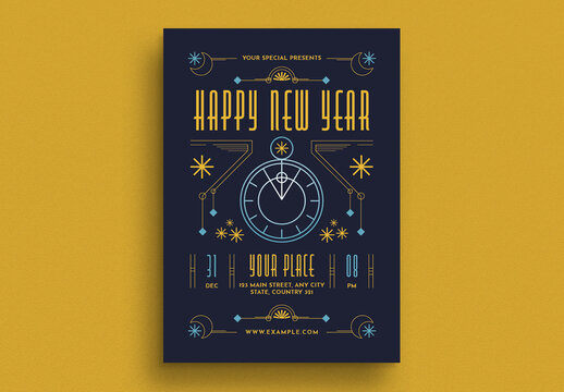 Blue Elegant Artdeco New Year Flyer