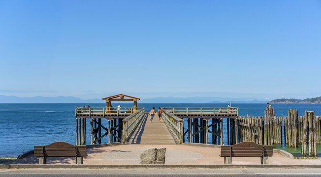 Wooden pier at Davis Bay, Sechelt, British Columbia on the Sunshine Coast in Canada