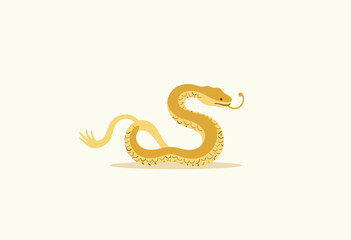 Obraz premium Elegant Golden Snake Illustration: Minimalist Design Featuring Curvy S-Shape, Clean Lines, and Traditional Patterns on a White Background 