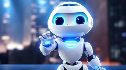 Cute Robot Pointing at You with a Friendly Gesture