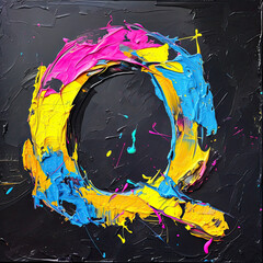 Vivid letter "Q" with dynamic brushstrokes, flowing in vibrant colors of blue and yellow.