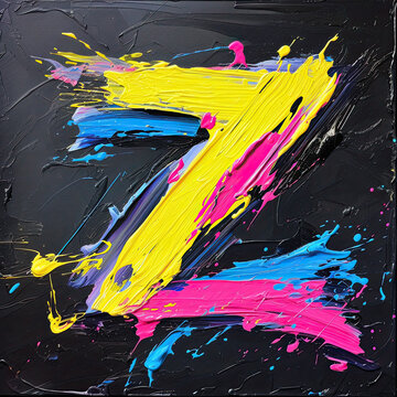 Vibrant letter "Z" created with flowing strokes of magenta, yellow, and blue hues.