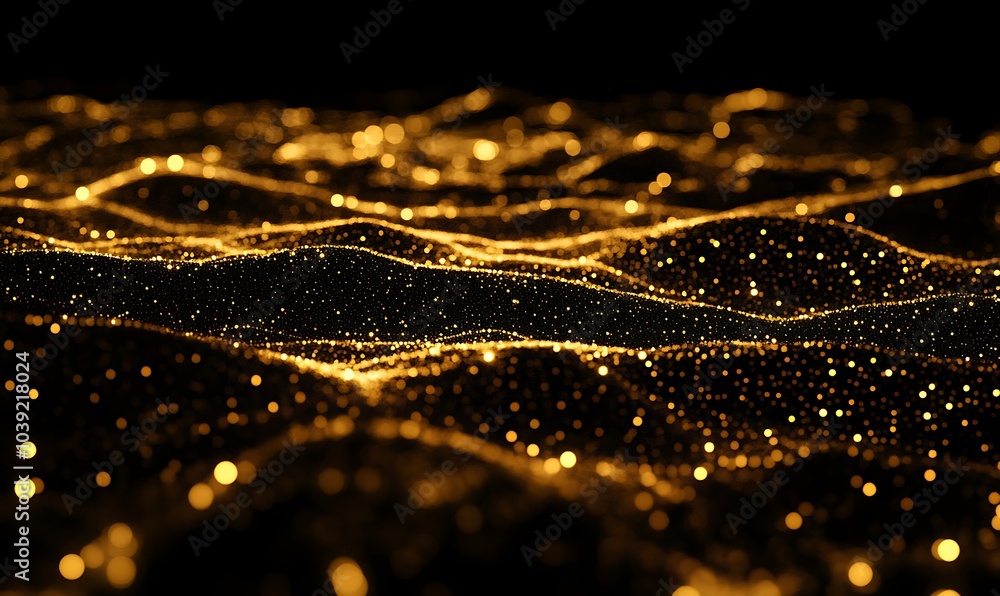 Aufkleber A mesmerizing abstract image of golden waves glimmering against a dark background, evoking a sense of depth and tranquility.