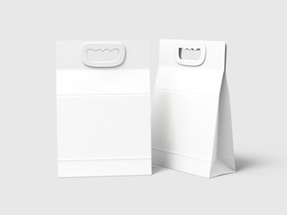 White Paper Bags with Plastic Handle Mockup 3D Isolated