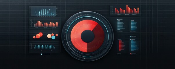 Fototapeta premium A sleek, modern data visualization dashboard featuring circular and bar graphs in vibrant colors, emphasizing analytics and performance metrics.