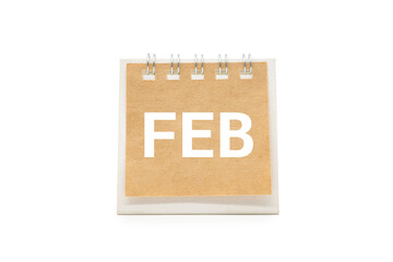 FEB text on desk calendar with clipping path isolated on white background. February and Calendar...