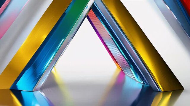 realistic looping animation presents captivating 3D rendering colorful metallic triangles that move dynamically offering engaging visually stunning motion background ultra HD three dimensional