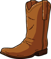 Vector Cartoon Hand Drawn Leather Cowboy Boot