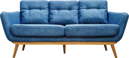 Blue couch with wooden legs