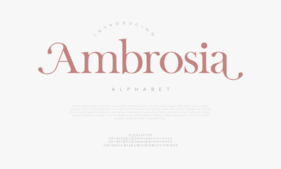 Ambrosia typography beauty fashion elegant minimalist serif italic fonts decorative wedding vintage retro logos. Minimal luxury font alphabet logo. Vector illustration