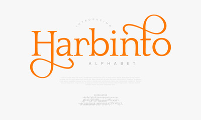 Harbinto typography beauty fashion elegant minimalist serif italic fonts decorative wedding vintage retro logos. Minimal luxury font alphabet logo. Vector illustration
