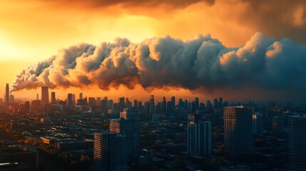 Obraz premium Dramatic Skyline with Sunset and Ominous Clouds