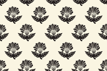 floral ethnic ikat seamless pattern traditional design for background, carpet, wallpaper, clothing, wrapping, fabric, vector illustration, embroidery style, Ajrakh, block print, batik print allovers