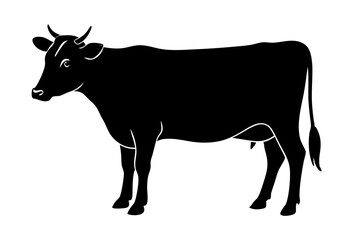 Cow graphic icon. Cow black silhouette isolated on white background. Vector illustration