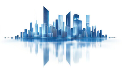 Obraz premium silhouette of modern city skyline and reflection with numbers 