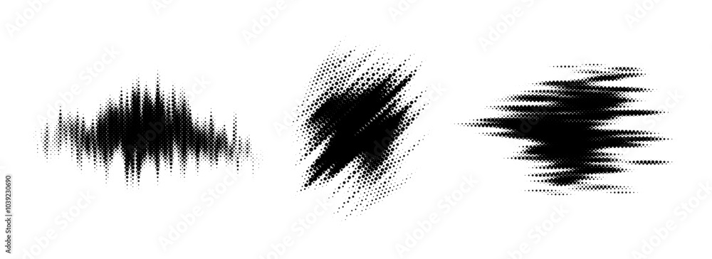 Poster glitch halftone line element set. dotted texture geometric form collection. grunge abstract comic po