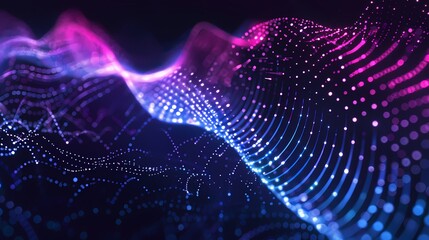 digital technology blue purple audio sound wave dots poster background