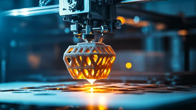 A 3D printer creates a complex, geometric object using additive manufacturing technology