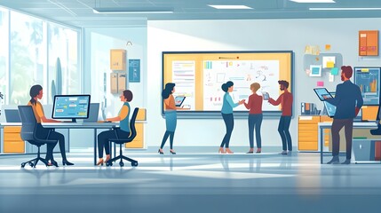 Fototapeta premium Collaborative Office Environment with Digital Devices and Teamwork Engagement