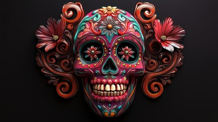 Bright Glowing Sugar Skull with Floral Design