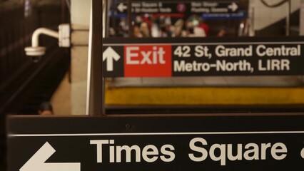 New York subway station interior, underground metropolitan platform. United States public metro...